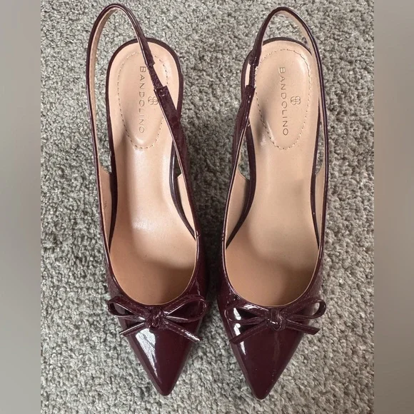 Bandolino Burgundy Patent Slingback Kitten Heels - Picture 3 of 5